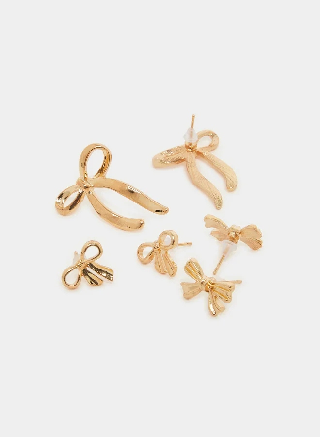 Styli Pack of 3 - Gold Bow Stud Earrings